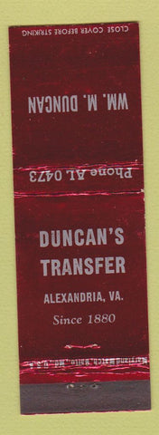 Matchbook Cover - Wm M Duncan Transfer Trucking Alexandria VA WEAR