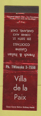 Matchbook Cover - Villa de la Paix Oakland CA restaurant