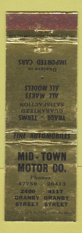 Matchbook Cover - Mid Town Motors WEAR