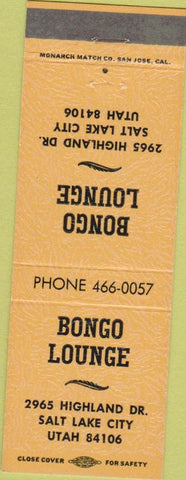 Matchbook Cover - Bongo Lounge Salt Lake City UT peach