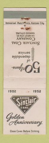Matchbook Cover - Sinclair Coal Kansas City MO 1952 WEAR