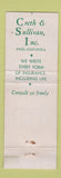 Matchbook Cover - Creth & Sullivan Philadelphia PA 1951 insurance WEAR
