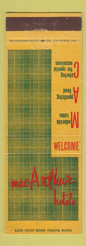 Matchbook Cover - MacArthur Hotels Venice FL Chicago Pierre SD Biloxi