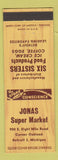 Matchbook Cover Jonas Super Market Grocery Detroit MI Six Sisters Food Products