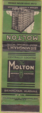 Matchbook Cover - The Molton Hotel Birmingham AL WORN