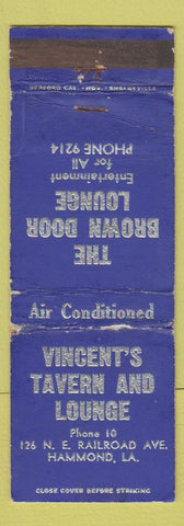 Matchbook Cover - Vincent's Tavern Lounge Hammond LA WRON