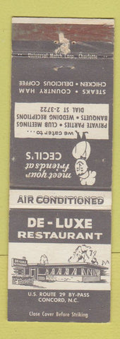 Matchbook Cover - De Luxe Restaurant Concord NC WEAR