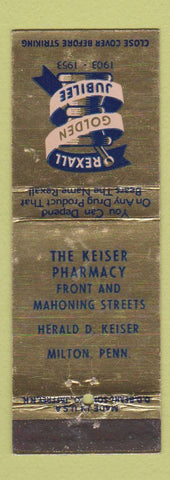 Matchbook Cover - Rexall Drug Keiser Milaton PA 1953 DD Bean WEAR