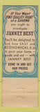 Matchbook Cover - Janney Best Paints Benter Fram Store Galesville WI