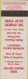 Matchbook Cover - Student Coop Pawn College Station TX