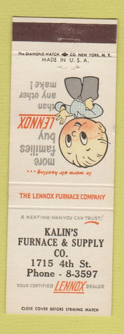 Matchbook Cover - Kalin's Furnace and Supply Lennox Furnace