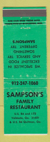 Matchbook Cover - Sampson's Family Restaurant Valdosta GA WORN