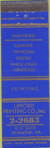 Matchbook Cover - Lipford Printing Co Richmond VA