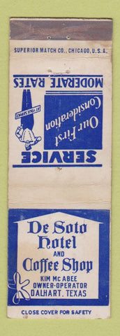 Matchbook Cover - De Soto Hotel Dalhart TX WEAR