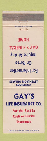 Matchbook Cover - Gay's Life Insurance LA Funeral Home