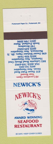 Matchbook Cover - Newick's Seafood Dover Hampton Merrimack NH South Portland ME