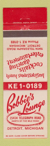 Matchbook Cover - Bobbie's Lounge Detroit MI