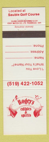 Matchbook Cover - Bogey's Edibles & Spirtis Sauble Golf Course