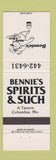 Matchbook Cover - Bennie's Spirits & Such Columbia MO