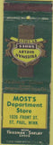 Matchbook Cover - Friedman Shelby Shoes Most's Dept Store ST Paul MN WORN