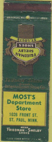 Matchbook Cover - Friedman Shelby Shoes Most's Dept Store ST Paul MN WORN