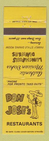 Matchbook Cover - Don Jose's Restaurants Mexican Clairemont