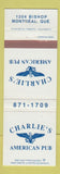 Matchbook Cover - Charlie's American Pub Montreal QC