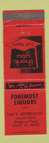 Matchbook Cover - Foremost Liquors Joliet IL