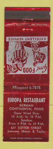 Matchbook Cover - Europa Restaurant San Francisco CA German WEAR