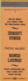 Matchbook Cover - Bongo Lounge Salt Lake City UT orange