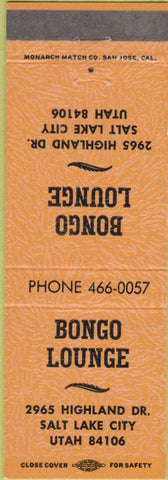 Matchbook Cover - Bongo Lounge Salt Lake City UT orange
