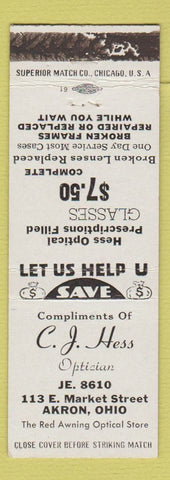Matchbook Cover - CJ Hess Optician Akron OH WEAR