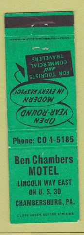 Matchbook Cover - Ben Chambers Motel Chambersburg PA