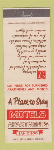 Matchbook Cover - A Place to Stay Motels San Diego CA