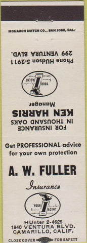 Matchbook Cover - Ken Harris AW Fuller Insurance Camarillo CA