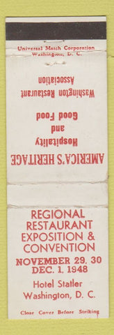 Matchbook Cover - Regional Restaurant Expo Convention Washington DC 1948