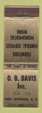 Matchbook Cover - OB Davis Inc Furniture Funeral Port Jefferson NY 1958 WEAR