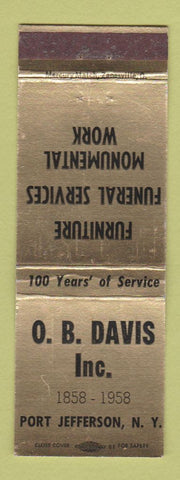 Matchbook Cover - OB Davis Inc Furniture Funeral Port Jefferson NY 1958 WEAR