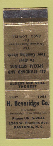 Matchbook Cover - H Beveridge Reneedling Gastonia NC WEAR