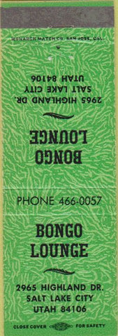 Matchbook Cover - Bongo Lounge Salt Lake City UT green