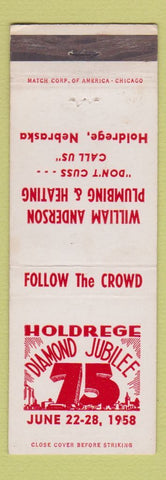 Matchbook Cover - Holdrege NE Diamond Jubilee 1958 Anderson Plumbing