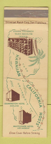 Matchbook Cover - Hotels Oakland Los Angeles CA Waikiki Honolulu Hawaii