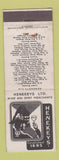Matchbook Cover - Henekeys Wine Spirits Liquor UK England WEAR