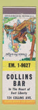 Matchbook Cover - Collins Bar Pittsburgh PA hillbilly