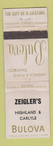 Matchbook Cover - Bulova Watches Zeigler's WEAR