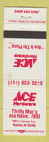 Matchbook Cover - Ace Hardware Racine WI WEAR