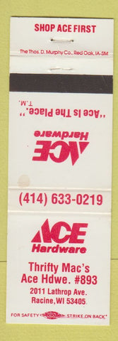 Matchbook Cover - Ace Hardware Racine WI WEAR