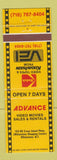 Matchbook Cover - Advance Movie Rentals Whitestone NY