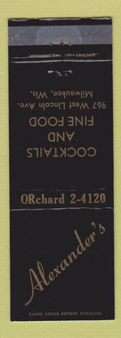 Matchbook Cover - Alexander's Restaurant Milwaukee WI