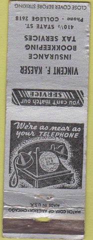 Matchbook Cover - Vincent Kaeser Insurance accounting